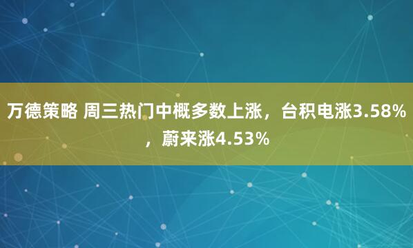 万德策略 周三热门中概多数上涨，台积电涨3.58%，蔚来涨4.53%