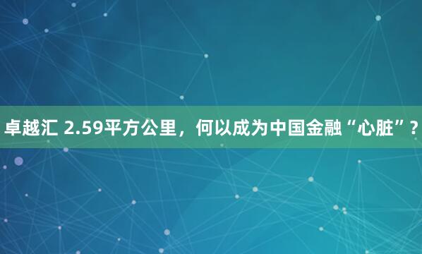 卓越汇 2.59平方公里，何以成为中国金融“心脏”？